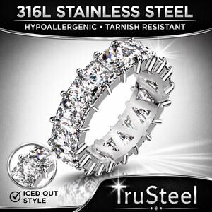 Women’s Baguette Cubic Zirconia Eternity 316L Stainless Steel silver Ring size 6